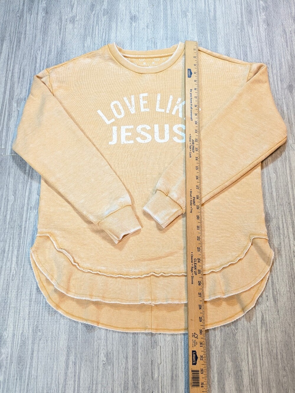 Small Town Society Love Like Jesus Acid Wash Gold Crewneck Sweatshirt Soft Sz M - Picture 4 of 9